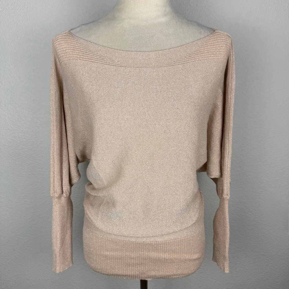 Mia Maddison Champagne Metallic Dolman Sleeve Knit Sweater Boatneck Size Large
